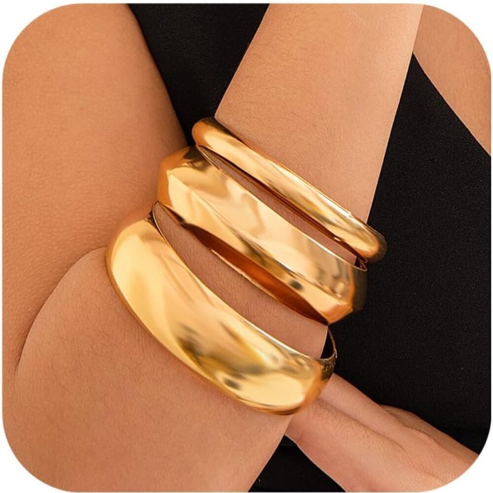 Trendy Gold Chunky Wide Cuff Bangle Bracelets for Women — Fashion Jewelry Gift